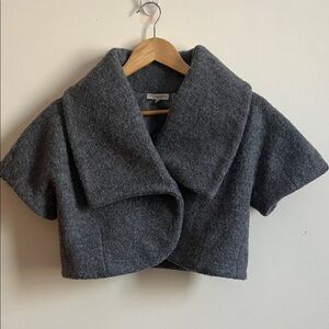 Country Fashion by Venario Gray Wool S Short Sleeve Cape Shawl Collar Jacket